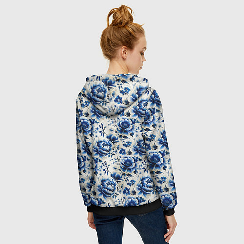 Женская толстовка на молнии Гжель узор паттерн / 3D-Черный – фото 4