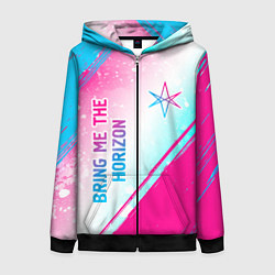 Толстовка на молнии женская Bring Me the Horizon neon gradient style вертикаль, цвет: 3D-черный