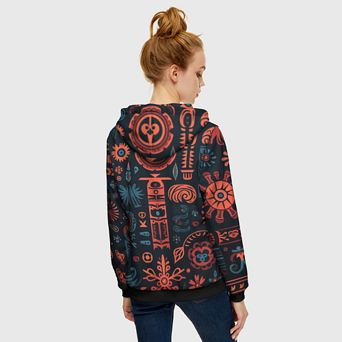 Женская толстовка на молнии Абстрактный паттерн в славянской стилистике / 3D-Черный – фото 4