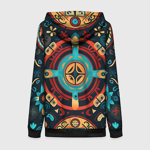 Женская толстовка на молнии Симметричный орнамент в славянском стиле / 3D-Черный – фото 2