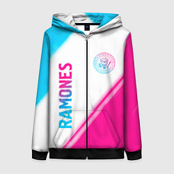 Толстовка на молнии женская Ramones neon gradient style вертикально, цвет: 3D-черный