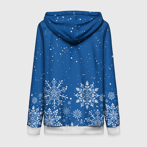 Женская толстовка на молнии Текстура снежинок на синем фоне / 3D-Белый – фото 2
