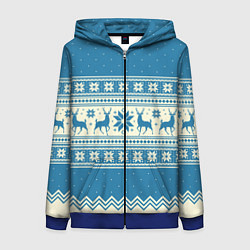 Толстовка на молнии женская Sweater with deer on a blue background, цвет: 3D-синий