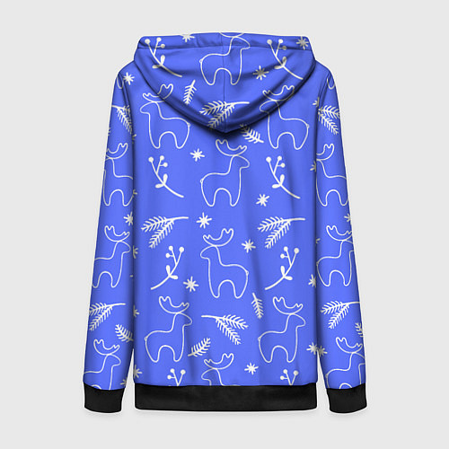 Женская толстовка на молнии Синий рождественский принт с оленями / 3D-Черный – фото 2