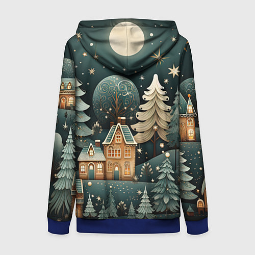 Женская толстовка на молнии Снежная деревня в праздничном наряде / 3D-Синий – фото 2