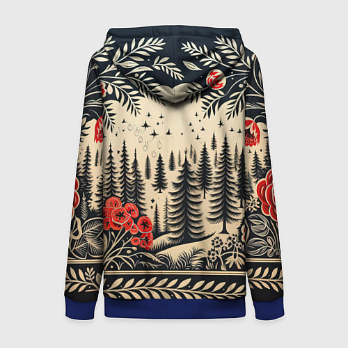 Женская толстовка на молнии Новогодний лес с узорами / 3D-Синий – фото 2