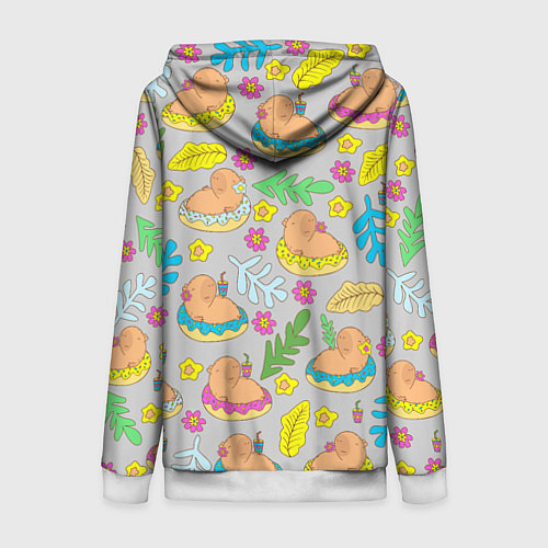 Женская толстовка на молнии Семья капибар на отдыхе / 3D-Белый – фото 2