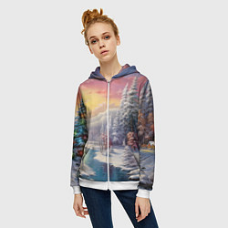 Толстовка на молнии женская Сказочное сияние нового года, цвет: 3D-белый — фото 2