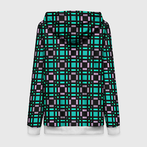 Женская толстовка на молнии Зелено-сиреневый с черный клетчатый узор / 3D-Белый – фото 2