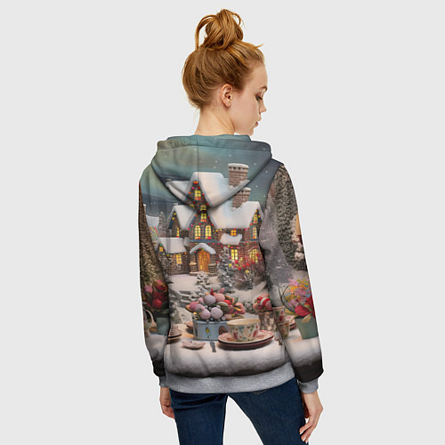 Женская толстовка на молнии Объемные новогодние домики / 3D-Меланж – фото 4