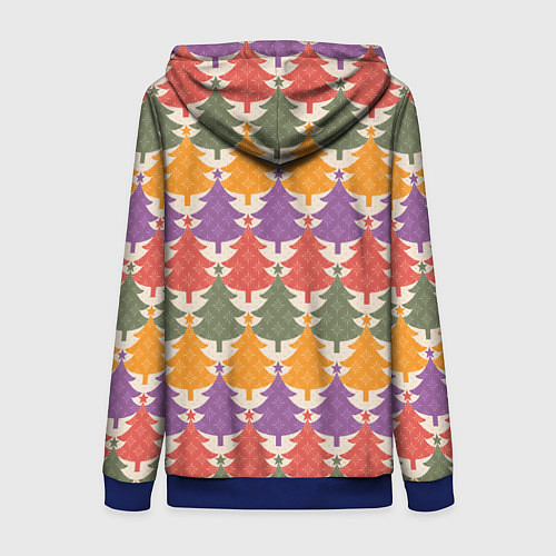 Женская толстовка на молнии Новогодние разноцветные ёлочки / 3D-Синий – фото 2