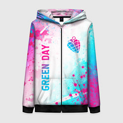 Толстовка на молнии женская Green Day neon gradient style вертикально, цвет: 3D-черный