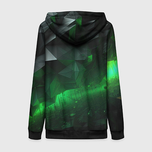 Женская толстовка на молнии Асимметрия зеленого узора / 3D-Черный – фото 2