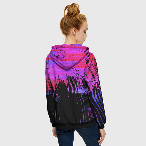 Женская толстовка на молнии Розово синий сочный гранж / 3D-Черный – фото 4