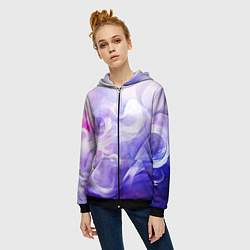 Толстовка на молнии женская Белые узоры на абстрактном фиолетовом фоне, цвет: 3D-черный — фото 2