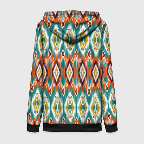 Женская толстовка на молнии Орнамент икат - имитация аткласной ткани / 3D-Черный – фото 2