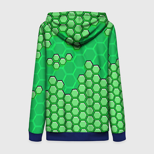 Женская толстовка на молнии Зелёная энерго-броня из шестиугольников / 3D-Синий – фото 2