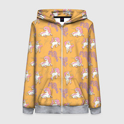 Женская толстовка на молнии Единорог цветная грива