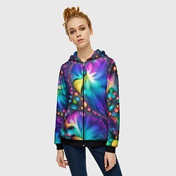 Толстовка на молнии женская Розово синий фрактал, цвет: 3D-черный — фото 2