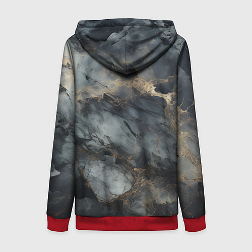 Женская толстовка на молнии Темно-серый мрамор / 3D-Красный – фото 2