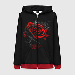 Толстовка на молнии женская Алая роза, цвет: 3D-красный
