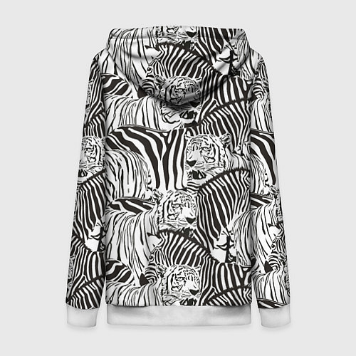 Женская толстовка на молнии Зебры и тигры / 3D-Белый – фото 2