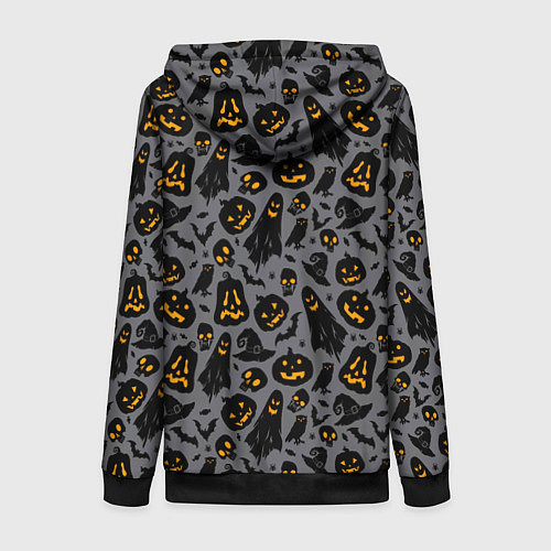 Женская толстовка на молнии Праздничный узор хэллоуина / 3D-Черный – фото 2