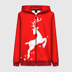 Толстовка на молнии женская Рождественский олень Red and white, цвет: 3D-красный