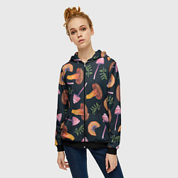 Толстовка на молнии женская Goblincore - болотные грибы, цвет: 3D-черный — фото 2