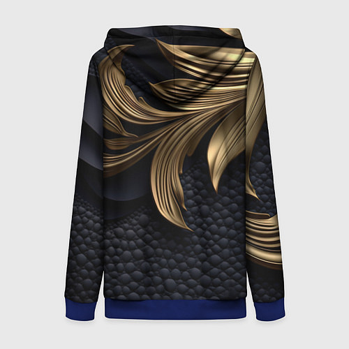 Женская толстовка на молнии Золотые узоры в виде листьев / 3D-Синий – фото 2