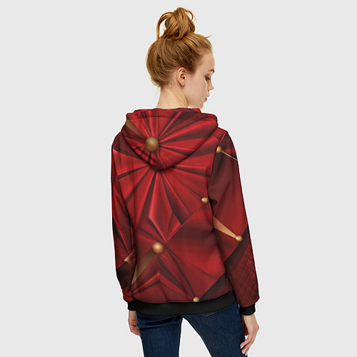 Женская толстовка на молнии Золотой герб России на красной абстракции / 3D-Черный – фото 4