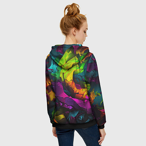 Женская толстовка на молнии Яркие разноцветные краски / 3D-Черный – фото 4