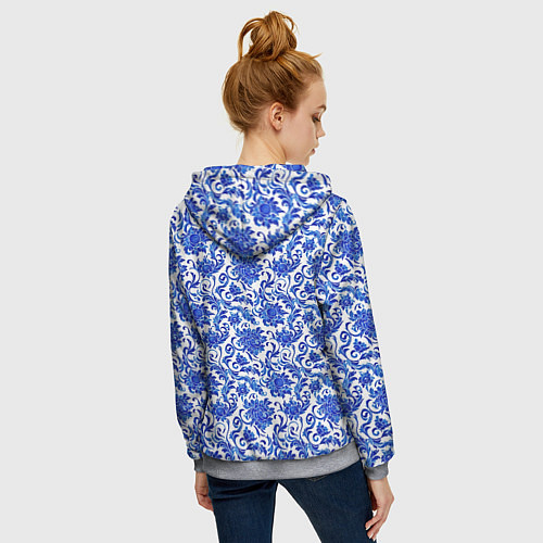 Женская толстовка на молнии Гжель классика / 3D-Меланж – фото 4