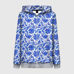 Толстовка на молнии женская Гжель классика, цвет: 3D-меланж