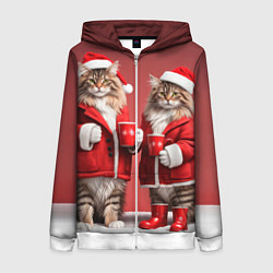 Женская толстовка на молнии С новым котом - два кота в костюмах Санты