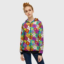 Толстовка на молнии женская Floral multicolour, цвет: 3D-черный — фото 2