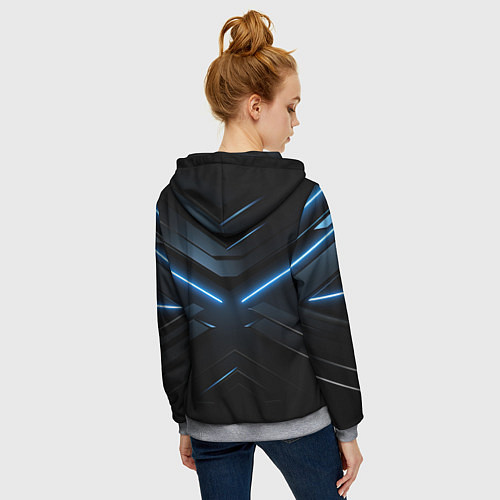 Женская толстовка на молнии Синяя неоновая полоса на черном фоне / 3D-Меланж – фото 4