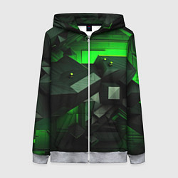 Толстовка на молнии женская Зеленая геометрическая абстракция, цвет: 3D-меланж