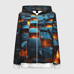 Толстовка на молнии женская Темные плитки в лаве, цвет: 3D-белый