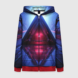Толстовка на молнии женская Фиолетовое свечение за треугольной абстракцией, цвет: 3D-красный