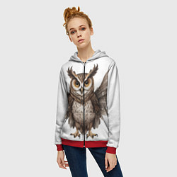 Толстовка на молнии женская Совушка с крыльями, цвет: 3D-красный — фото 2