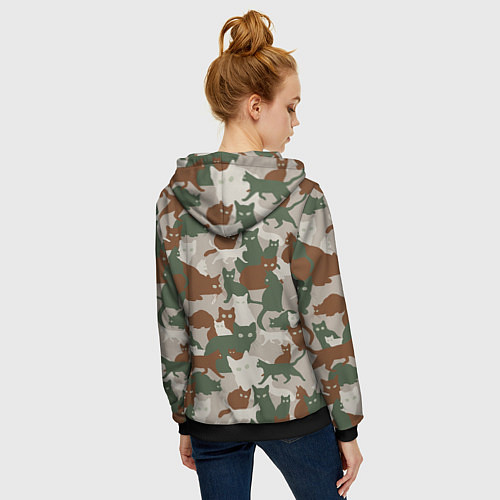 Женская толстовка на молнии Кошки - камуфляж / 3D-Черный – фото 4