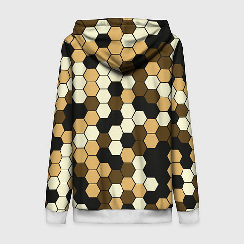 Женская толстовка на молнии Камуфляж гексагон коричневый / 3D-Белый – фото 2