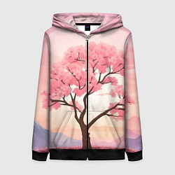 Толстовка на молнии женская Вишневое дерево в полном цвету, цвет: 3D-черный