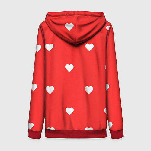 Женская толстовка на молнии Белые сердца на красном фоне / 3D-Красный – фото 2