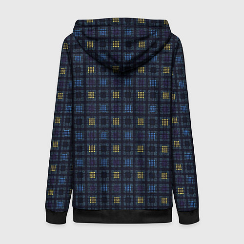 Женская толстовка на молнии Тёмно-синий полосы квадраты / 3D-Черный – фото 2