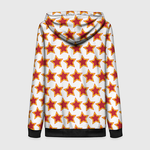Женская толстовка на молнии Красные звезды с контуром / 3D-Черный – фото 2