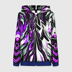 Женская толстовка на молнии Фиолетовая и белая абстракция на чёрном фоне