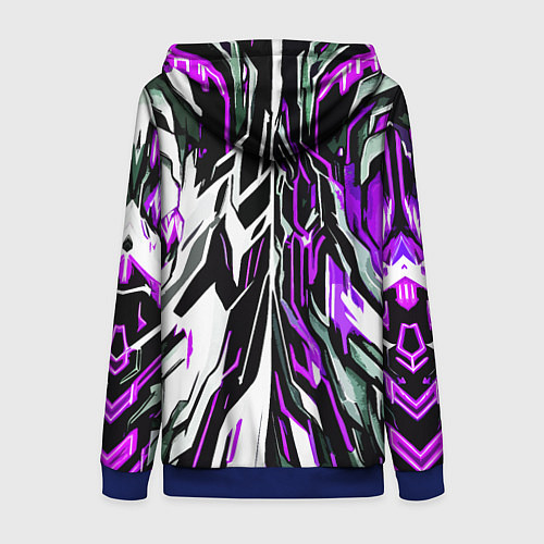 Женская толстовка на молнии Фиолетовая и белая абстракция на чёрном фоне / 3D-Синий – фото 2