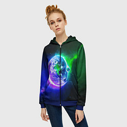 Толстовка на молнии женская Космическая земля, цвет: 3D-синий — фото 2